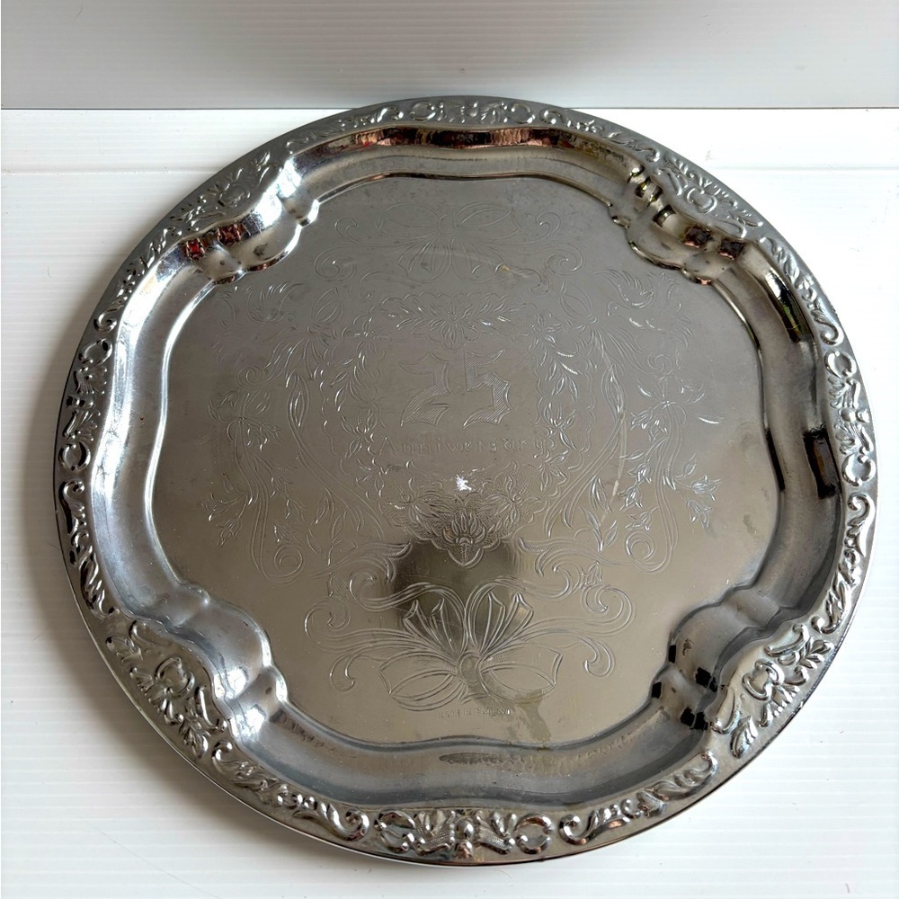 Abbott of England Metal 25th Anniversary Tray Vintage